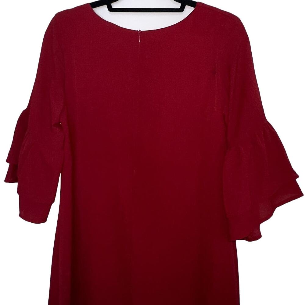 Vintage Red Bell Sleeve Shift Dress V-Neck Flowy Retro Party Dress Size Small - Picture 5 of 10